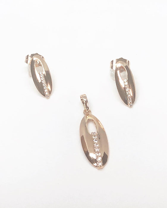 Almonds Pendant & Earring Gold Plated 18K Cubic Zircon Stones