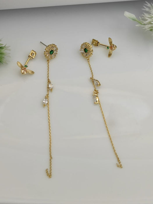 Green Flower Earring Gold Plated 18K Cubic Zircon Stones
