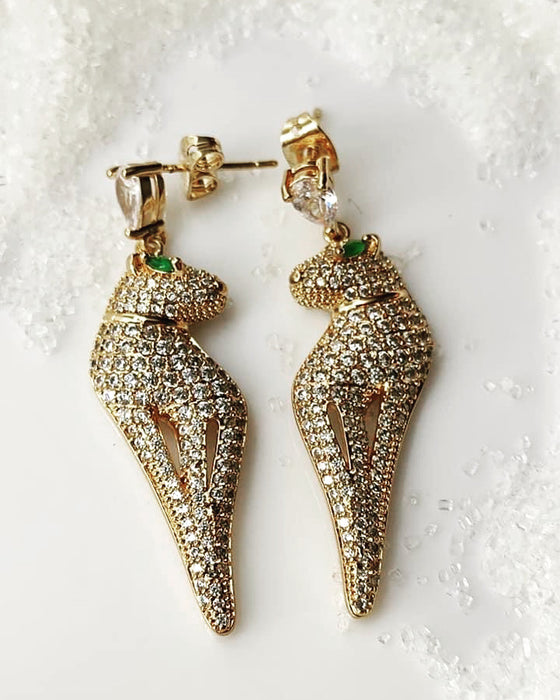 Tiger Earring Gold Plated 18K Cubic Zircon Stones