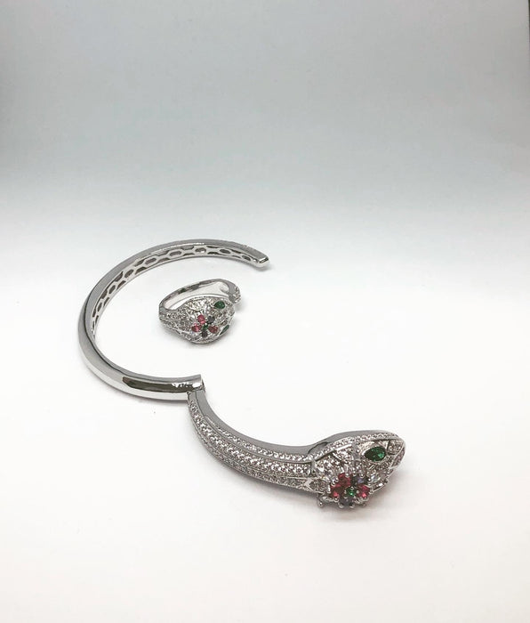 Snake Bracelet and Ring for Women 925 Silver Plated Cubic Zircon