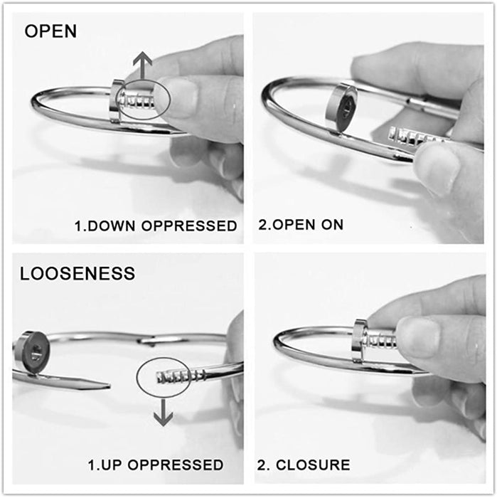 Nail Bracelet for Women Silver Stainless Steel Cubic Zircon