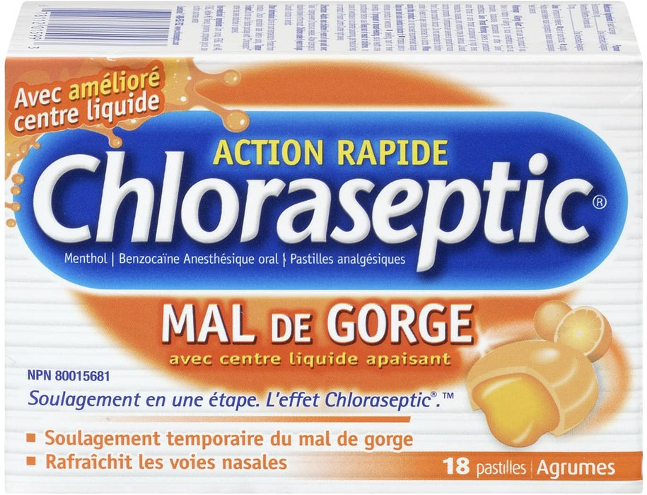 Chloraseptic Fast Acting Sore Throat Lozenge with soothing liquid centre - Citrus, 18 lozenges