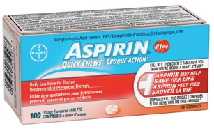 ASPIRIN 81mg, Daily Low Dose Quick Chews, Orange Flavour, 100 Tablets