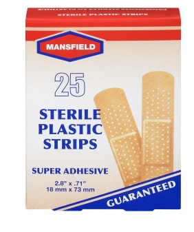 Mansfield Super Adhesive Sterile Plastic Strips 18 x 73 mm, 25 Strips.