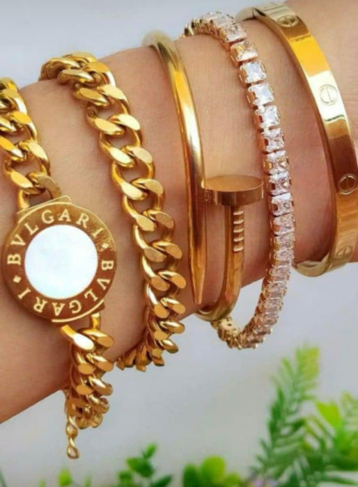 Nail Bracelet for Women and Men Gold Plated 18K Stainless Steel