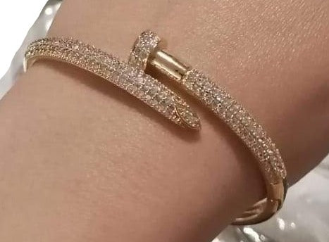 Nail Bracelet for Women Gold Plated 18K Full Cubic Zircon Stones