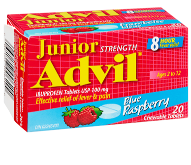 Junior Strength Advil Ibuprofen 100 mg Tablets Usp Blue Raspberry 20 Chewable Tablets