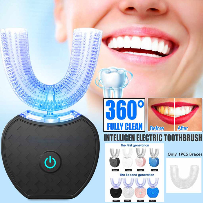 360 Degrees Intelligent Automatic Electric Sonic Toothbrush Waterproof U Type Tooth Brush Whitening Blue Light USB Charging