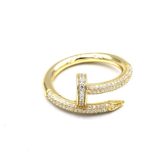Nail Ring Gold Plated 18K Stainless Steel Cubic Zircon Stones