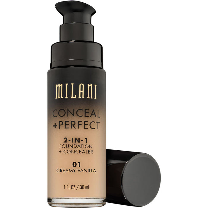 Milani Conceal + Perfect 2-in-1 Foundation Concealer, Vanilla, 1.0 Fluid Ounce